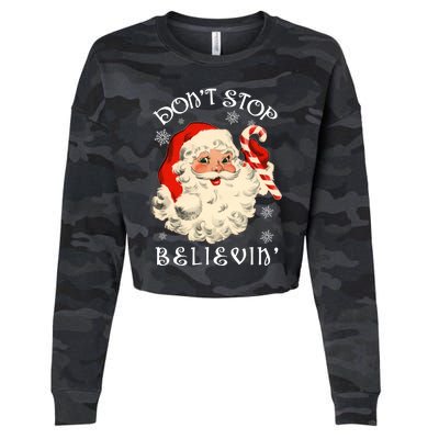 Don't Stop Believin Retro Santa Claus Cropped Pullover Crew