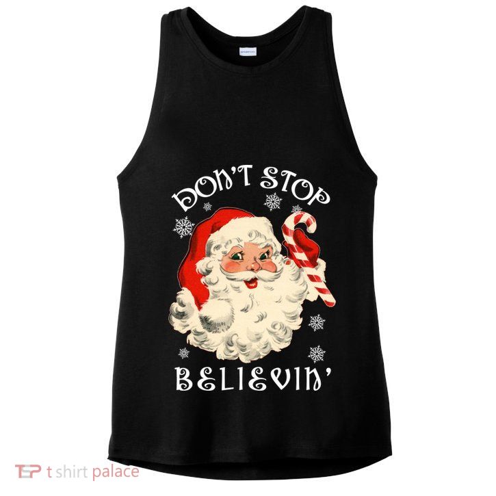 Don't Stop Believin Retro Santa Claus Ladies PosiCharge Tri-Blend Wicking Tank