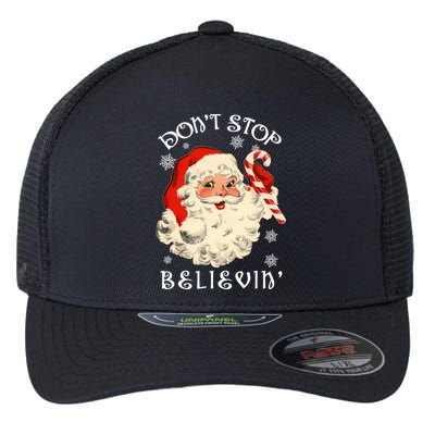 Don't Stop Believin Retro Santa Claus Flexfit Unipanel Trucker Cap