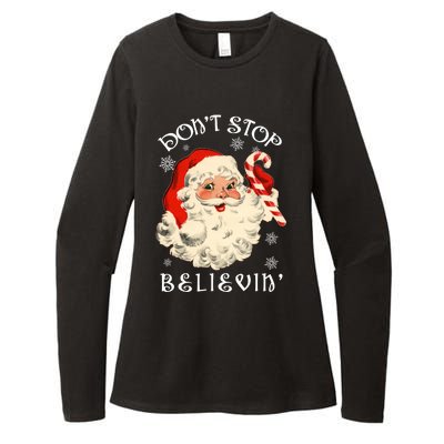 Don't Stop Believin Retro Santa Claus Womens CVC Long Sleeve Shirt