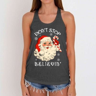 Don't Stop Believin Retro Santa Claus Women's Knotted Racerback Tank