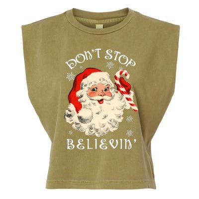 Don't Stop Believin Retro Santa Claus Garment-Dyed Women's Muscle Tee