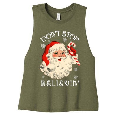 Don't Stop Believin Retro Santa Claus Women's Racerback Cropped Tank