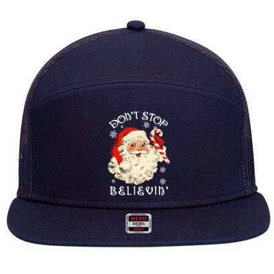 Don't Stop Believin Retro Santa Claus 7 Panel Mesh Trucker Snapback Hat