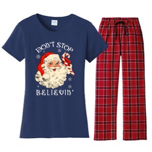 Don't Stop Believin Retro Santa Claus Women's Flannel Pajama Set