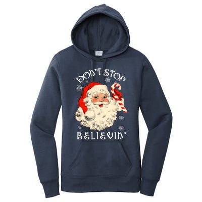 Don't Stop Believin Retro Santa Claus Women's Pullover Hoodie