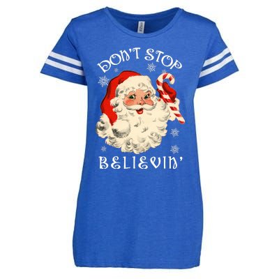 Don't Stop Believin Retro Santa Claus Enza Ladies Jersey Football T-Shirt