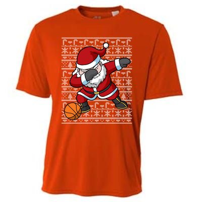 Dabbing Santa Basketball Ugly Christmas Sweater Pattern Cool Gift Cooling Performance Crew T-Shirt