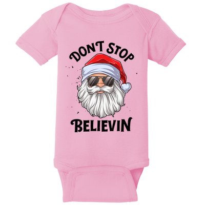 Don't Stop Believin Santa Christmas Boys Girls Funny Xmas Gift Baby Bodysuit