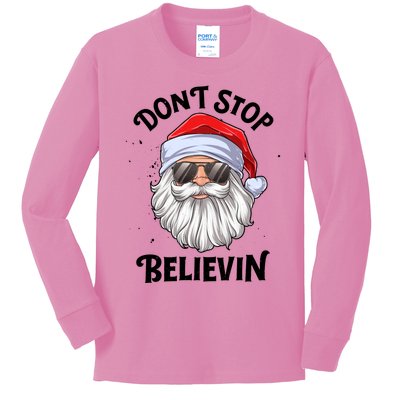 Don't Stop Believin Santa Christmas Boys Girls Funny Xmas Gift Kids Long Sleeve Shirt