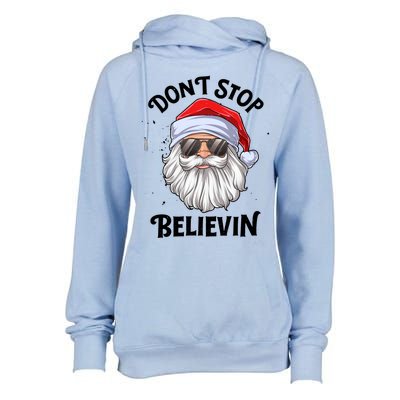 Don't Stop Believin Santa Christmas Boys Girls Funny Xmas Gift Womens Funnel Neck Pullover Hood