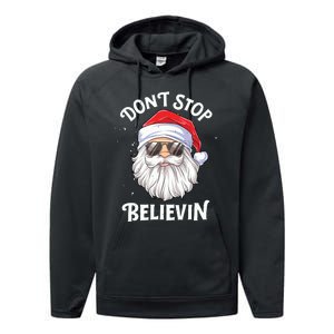 Dont Stop Believin Santa Funny Christmas Boy Kids Gifts Performance Fleece Hoodie