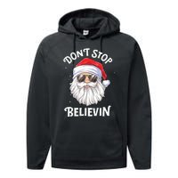 Dont Stop Believin Santa Funny Christmas Boy Kids Gifts Performance Fleece Hoodie