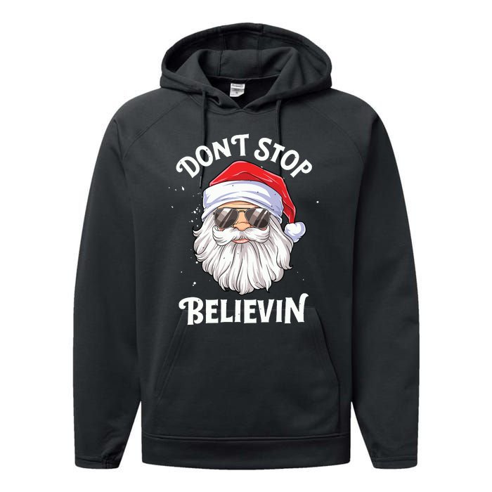 Dont Stop Believin Santa Funny Christmas Boy Kids Gifts Performance Fleece Hoodie