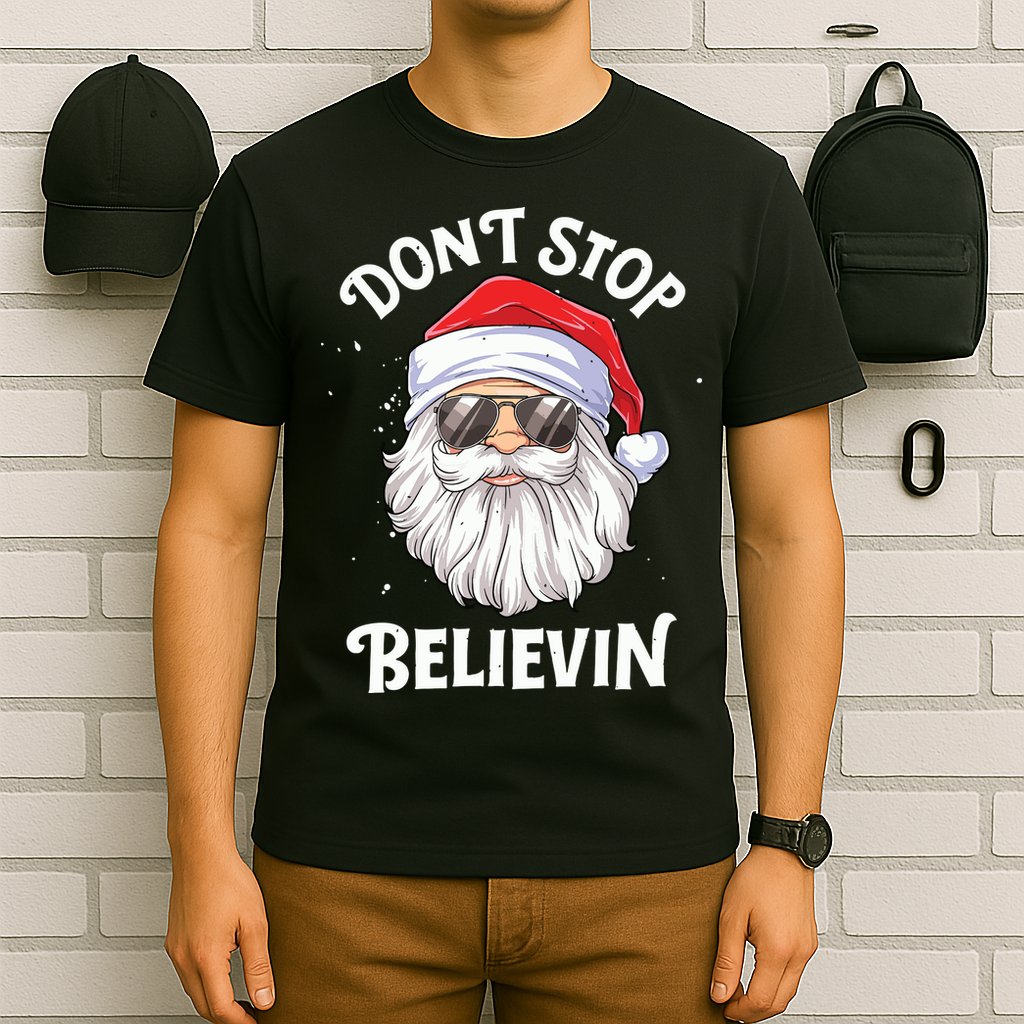 Dont Stop Believin Santa Funny Christmas Boy Kids Gifts T-Shirt
