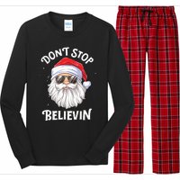 Dont Stop Believin Santa Funny Christmas Boy Kids Gifts Long Sleeve Pajama Set