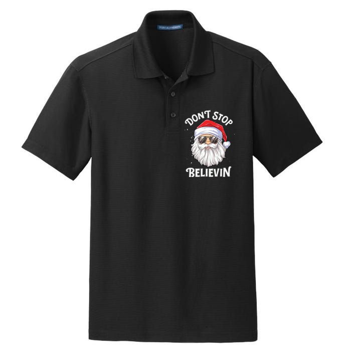 Dont Stop Believin Santa Funny Christmas Boy Kids Gifts Dry Zone Grid Polo