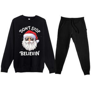 Dont Stop Believin Santa Funny Christmas Boy Kids Gifts Premium Crewneck Sweatsuit Set