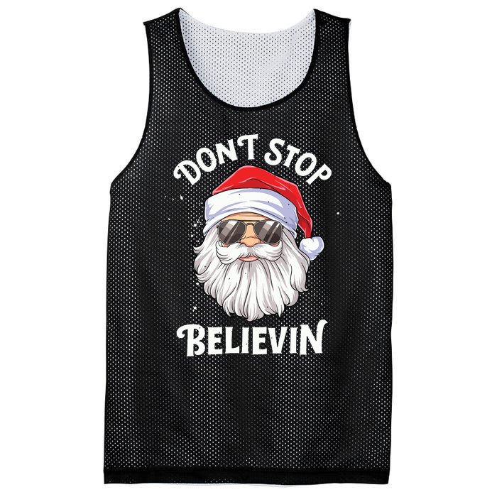 Dont Stop Believin Santa Funny Christmas Boy Kids Gifts Mesh Reversible Basketball Jersey Tank