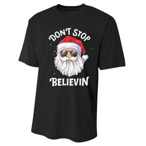 Dont Stop Believin Santa Funny Christmas Boy Kids Gifts Performance Sprint T-Shirt