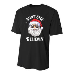 Dont Stop Believin Santa Funny Christmas Boy Kids Gifts Youth Performance Sprint T-Shirt