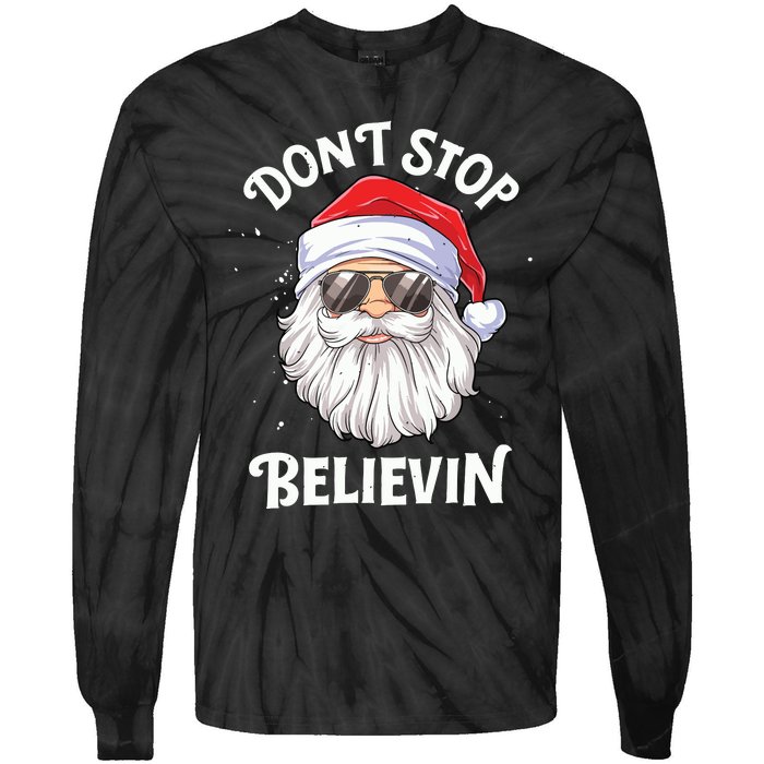 Dont Stop Believin Santa Funny Christmas Boy Kids Gifts Tie-Dye Long Sleeve Shirt