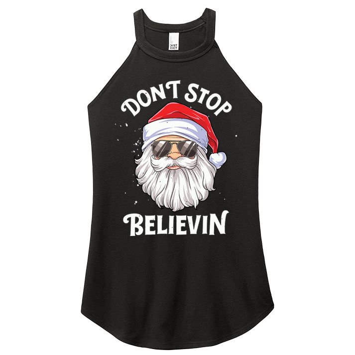 Dont Stop Believin Santa Funny Christmas Boy Kids Gifts Women's Perfect Tri Rocker Tank