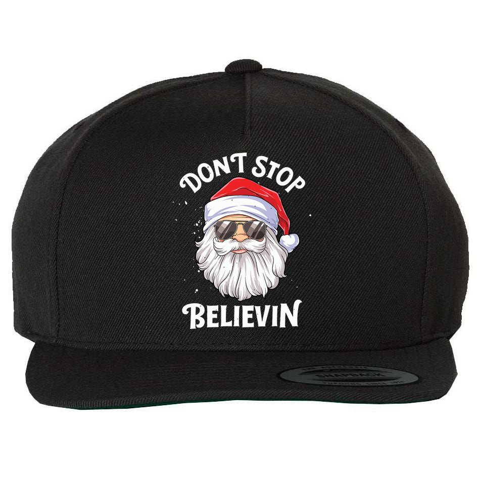 Dont Stop Believin Santa Funny Christmas Boy Kids Gifts Wool Snapback Cap