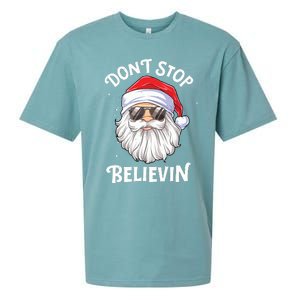 Dont Stop Believin Santa Funny Christmas Boy Kids Gifts Sueded Cloud Jersey T-Shirt