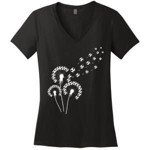 Dandelion Soccer Ball For Soccer Player Soccer Women's V-Neck T-Shirt