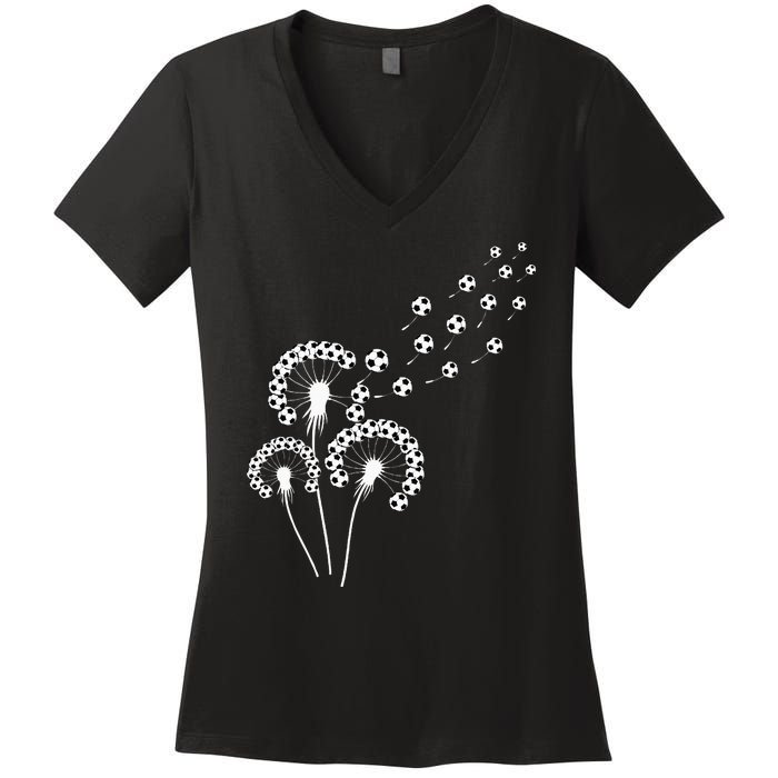 Dandelion Soccer Ball For Soccer Player Soccer Women's V-Neck T-Shirt