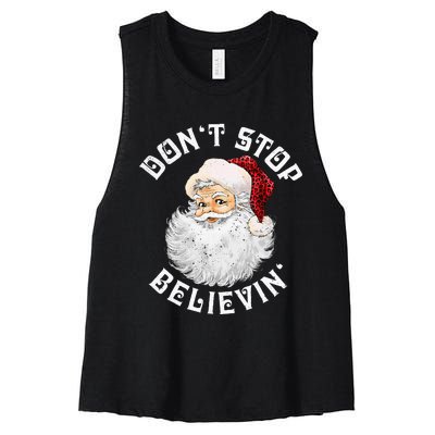 Don't Stop Believin Christmas Santa Pajamas Xmas Women's Racerback Cropped Tank