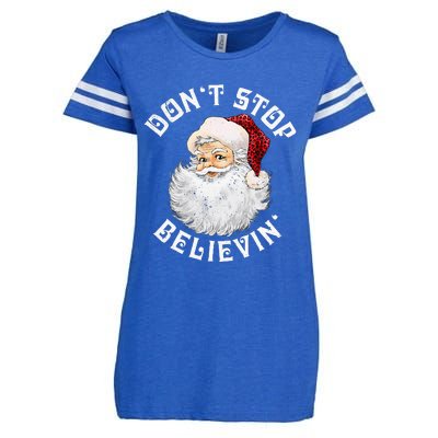 Don't Stop Believin Christmas Santa Pajamas Xmas Enza Ladies Jersey Football T-Shirt