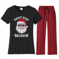 DonT Stop Believin Santa Funny Christmas Women's Flannel Pajama Set