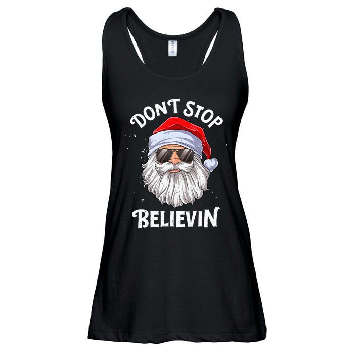 DonT Stop Believin Santa Funny Christmas Ladies Essential Flowy Tank