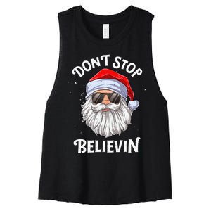 DonT Stop Believin Santa Funny Christmas Women's Racerback Cropped Tank