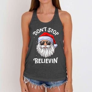 DonT Stop Believin Santa Funny Christmas Women's Knotted Racerback Tank