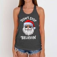 DonT Stop Believin Santa Funny Christmas Women's Knotted Racerback Tank