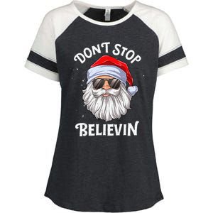 DonT Stop Believin Santa Funny Christmas Enza Ladies Jersey Colorblock Tee