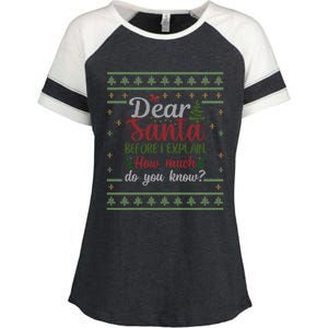 Dear Santa Before I Explain How Much Do You Know Christmas Cute Gift Enza Ladies Jersey Colorblock Tee