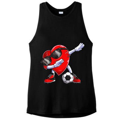 Dabbing Soccer Ball Heart funny Valentines Day Ladies PosiCharge Tri-Blend Wicking Tank