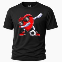 Dabbing Soccer Ball Heart funny Valentines Day Cooling Performance Crew T-Shirt