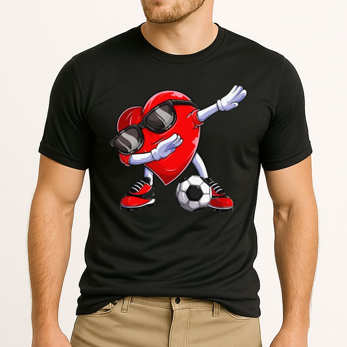 Dabbing Soccer Ball Heart funny Valentines Day Cooling Performance Crew T-Shirt