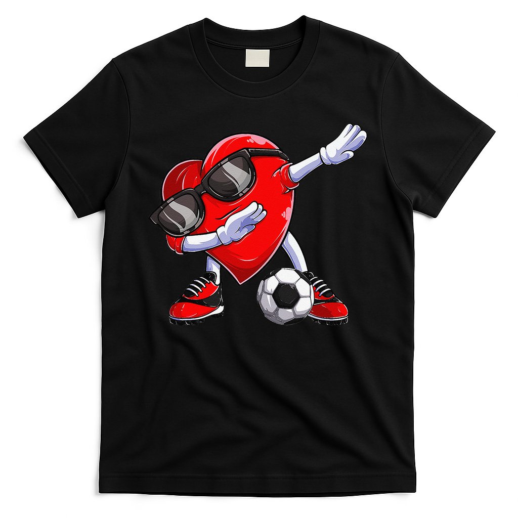 Dabbing Soccer Ball Heart funny Valentines Day T-Shirt