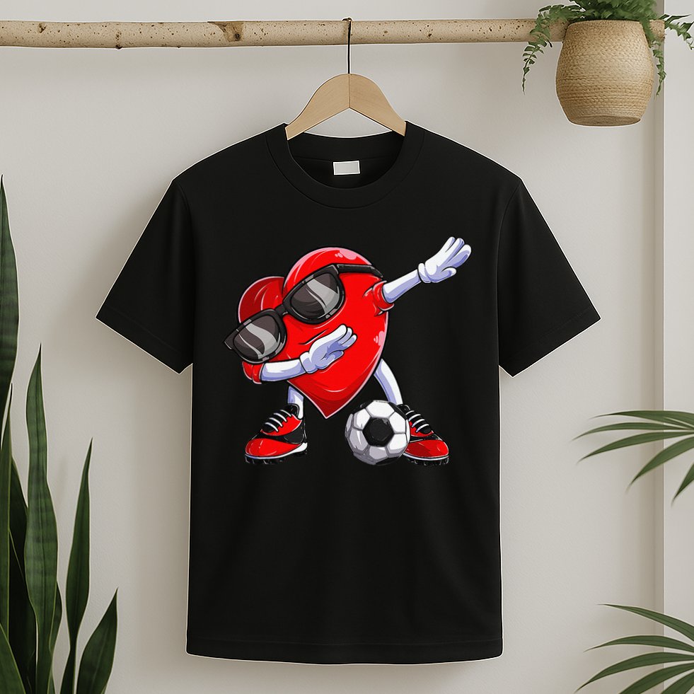 Dabbing Soccer Ball Heart funny Valentines Day T-Shirt