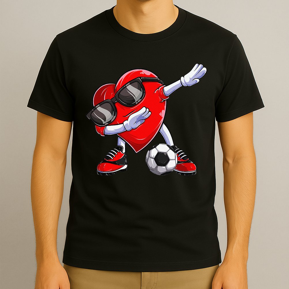 Dabbing Soccer Ball Heart funny Valentines Day T-Shirt