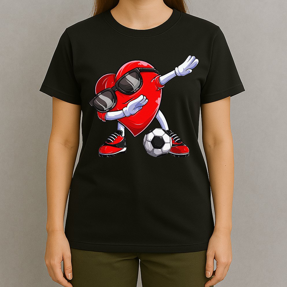 Dabbing Soccer Ball Heart funny Valentines Day T-Shirt