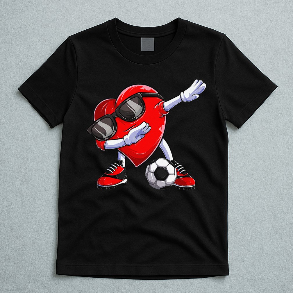 Dabbing Soccer Ball Heart funny Valentines Day T-Shirt