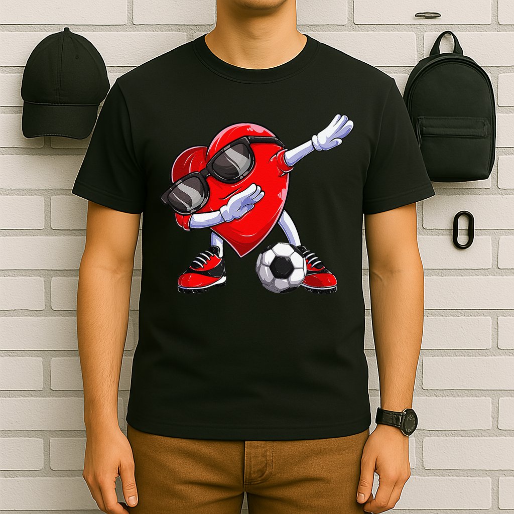 Dabbing Soccer Ball Heart funny Valentines Day T-Shirt