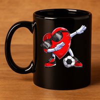 Dabbing Soccer Ball Heart funny Valentines Day 11oz C Handle Ceramic Mug